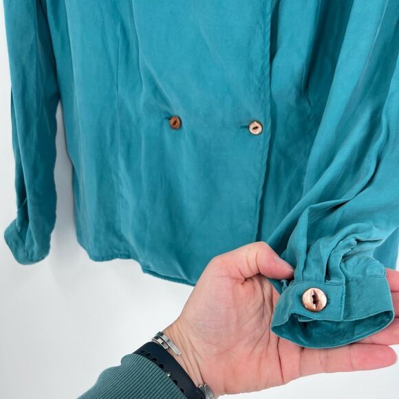 Vintage Sigrid Olsen Secrets Women's Button Down LS Silk Top Blue‎ Size 8 - Picture 10 of 16